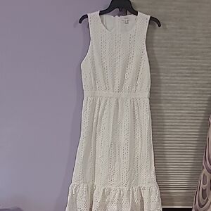 J. Crew White Ruffled At Bottom Midi Sundress